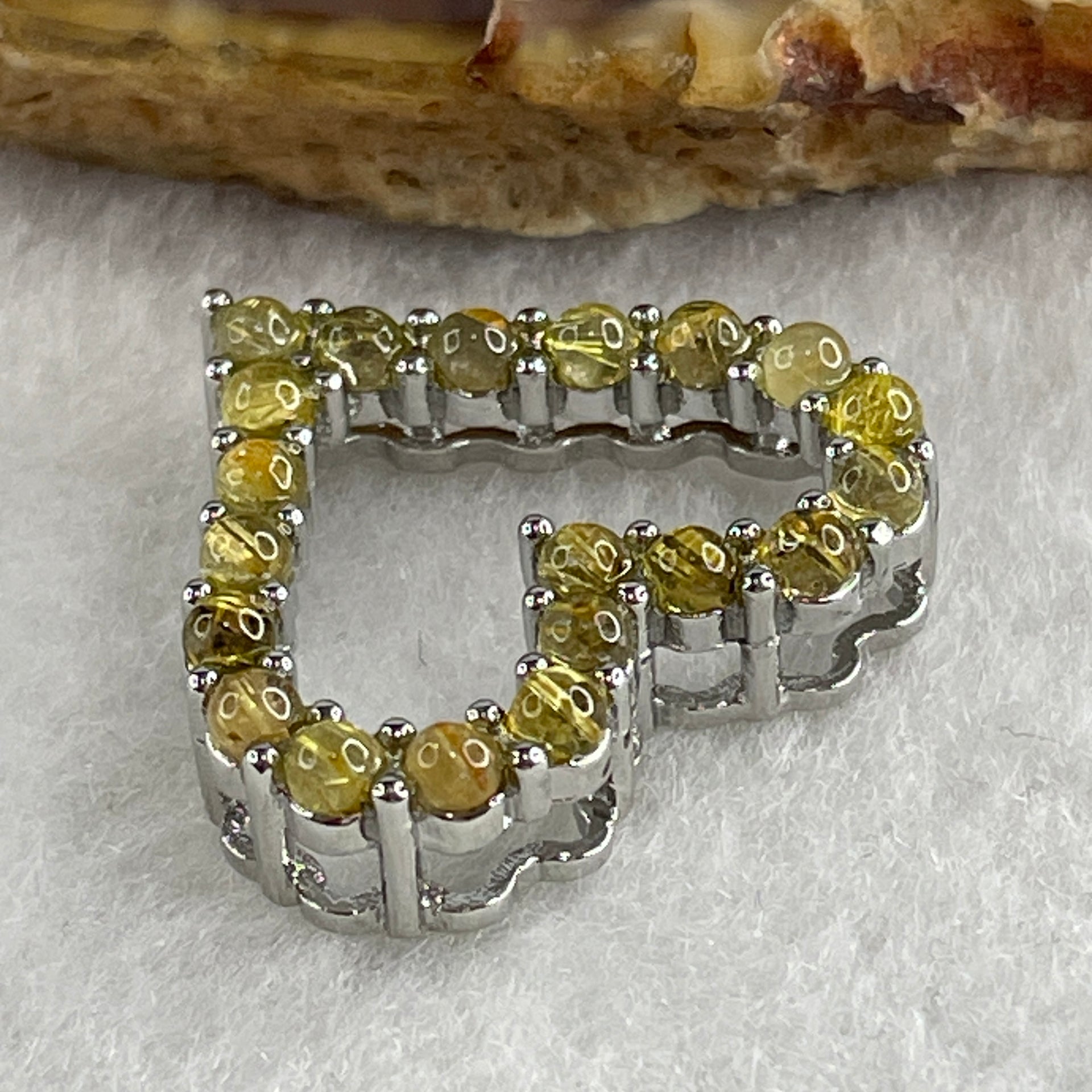 Natural Golden Rutilated Quartz Heart Shape Pendant in S925 Sliver 3.36g 2.5 by 1.5mm - Huangs Jadeite and Jewelry Pte Ltd