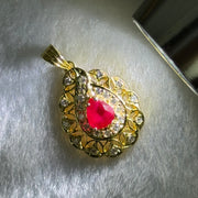 Natural Transparent Vivid Red Pear Shape Brilliant / Step Cut Ruby (Heated) Approx. 1.0ct 6.02 by 5.42 by 3.85mm in 750 18K Yellow Gold and Natural Diamonds 3.39g - Huangs Jadeite and Jewelry Pte Ltd