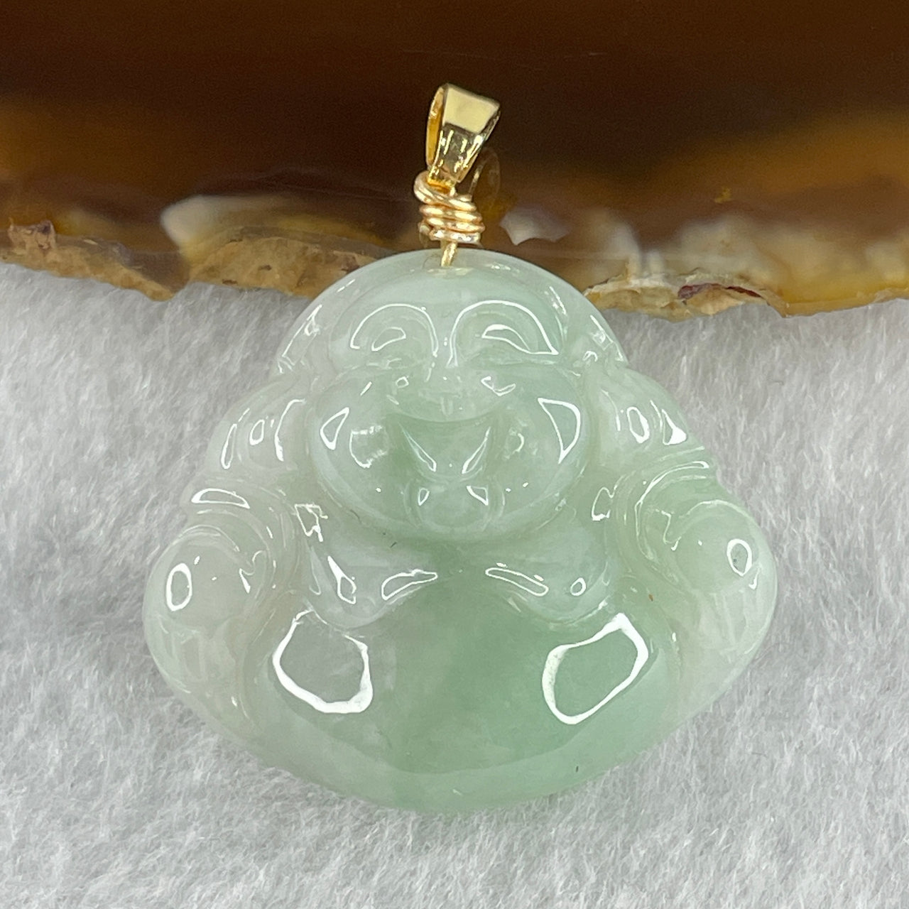 Natural Type A Wuji Grey Jadeite Ping An Kou Donut Pendant in Gold Color Stainless Steel Signifying Protection Blessings 6.19g 18.5 by 6.4mm - Huangs Jadeite and Jewelry Pte Ltd