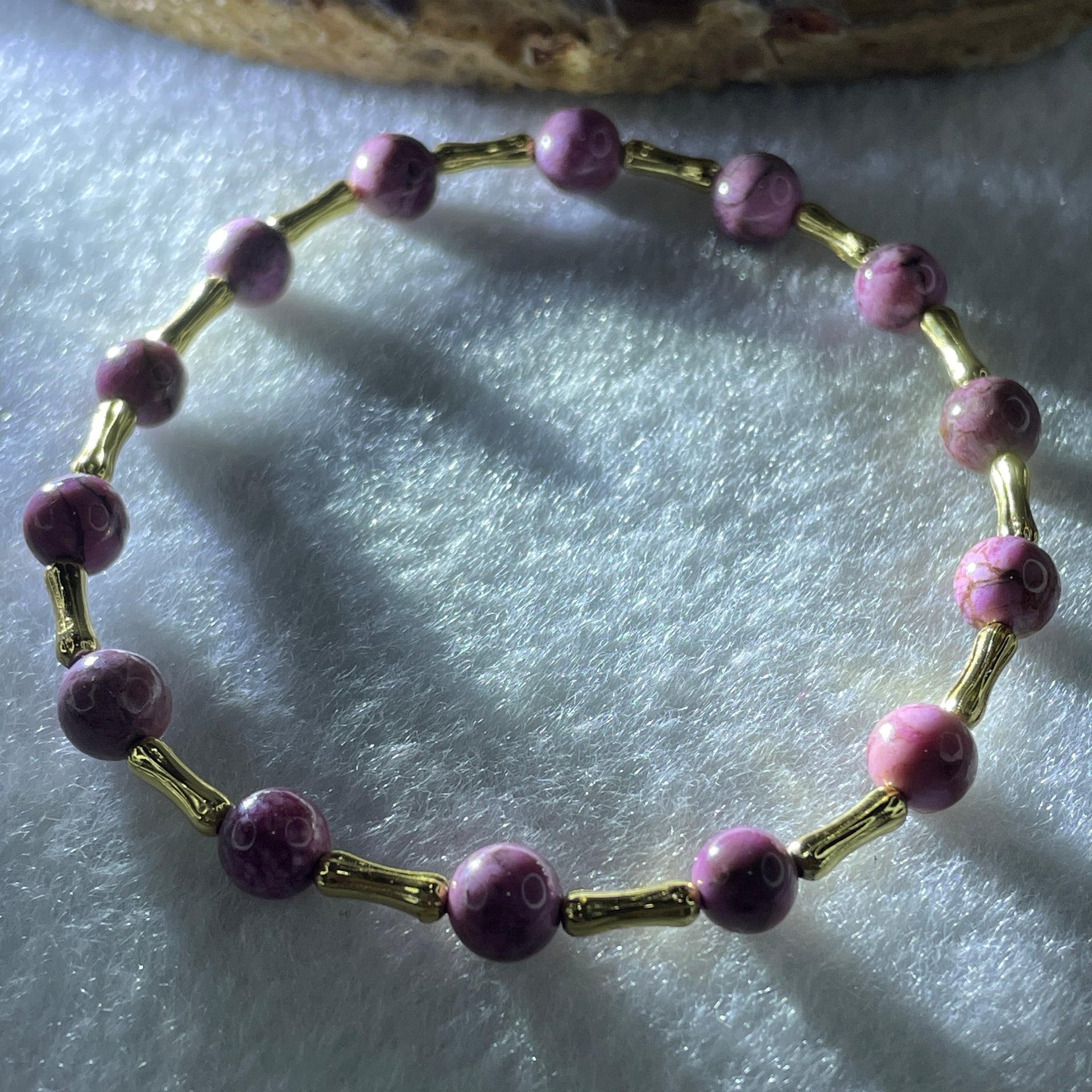 Natural Lepidolite Beads Bracelet with Charms 5.57g 15cm 6.1mm 14Beads - Huangs Jadeite and Jewelry Pte Ltd
