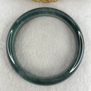 Certified Natural Type A Dark Blueish Green Jadeite Bangle | 60.5mm Inner Diameter (53.88g 12.3x17.4mm | Perfect Flawless | Plush Depth Contour | Sovereign Wisdom & Energy Shield) - Huangs Jadeite and Jewelry Pte Ltd