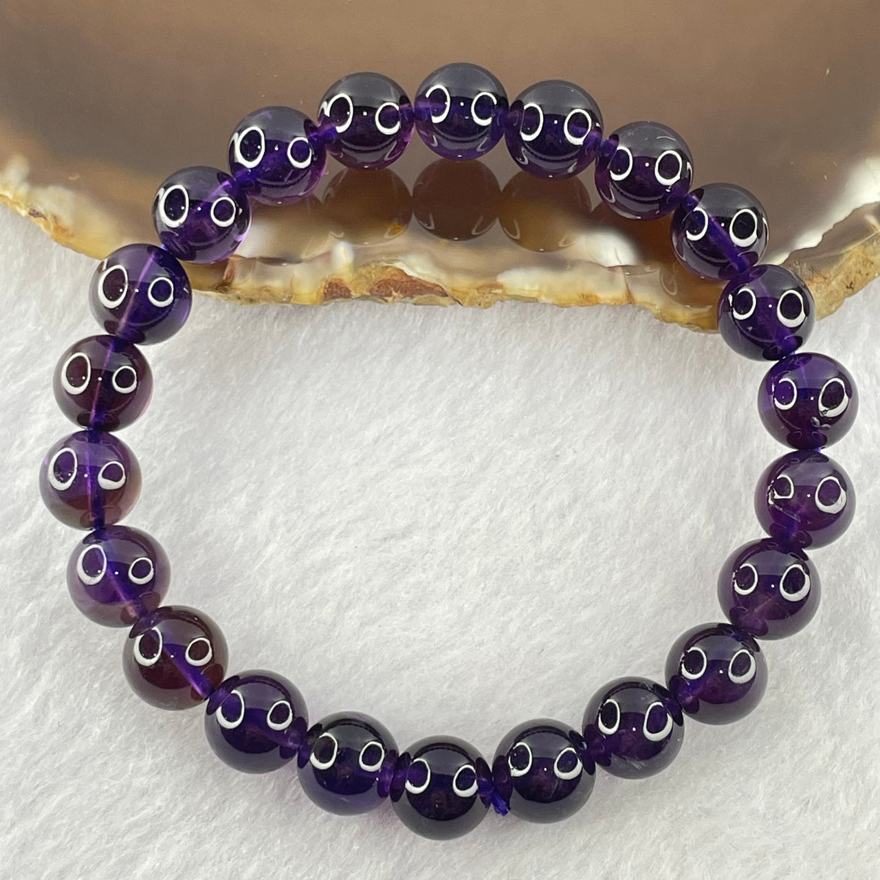 Good Grade Natural Amethyst Bracelet 19.66g 15.5cm 8.9mm 22 Beads - Huangs Jadeite and Jewelry Pte Ltd