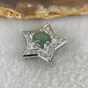 Type A Semi Icy Blueish Green Cabochon Jadeite in S925 Sliver Star with Crystal Charm 2.41g 7.8 by 6.9 by 3.5mm - Huangs Jadeite and Jewelry Pte Ltd