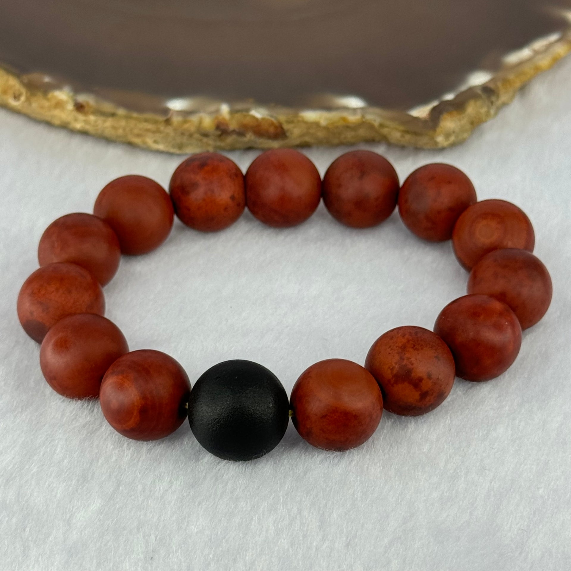 Natural Red Agate with Black Amber Beads Bracelet 54.86g 18.5cm 14.2mm 14 + 1  Black Amber Bead - Huangs Jadeite and Jewelry Pte Ltd