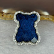 Natural Meteorite Bear Charm in S925 Silver with Crystals For Necklace / Bracelet (Blue Color) 7.24g 26.1 by 21.3 by 8.5mm - Huangs Jadeite and Jewelry Pte Ltd