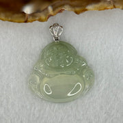 18K 750 White Gold Type A Icy Light Green Jadeite Milo Buddha with Diamonds Pendant 6.71g 26.6 by 28.0 by 6.0mm - Huangs Jadeite and Jewelry Pte Ltd