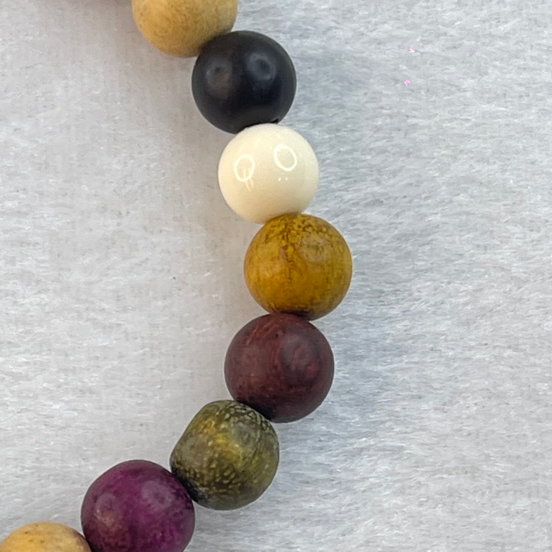 Natural Muti Color Treasures Beads with Wooden Lulutong Charm Bracelet 6.32g 15.5cm 8.4mm 21 Beads - Huangs Jadeite and Jewelry Pte Ltd