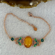 Natural Butterscotch Amber Beads Silver Rose Gold Color Butterfly Bracelet 6.04g 15.7 by 11.8 by 4.5mm - Huangs Jadeite and Jewelry Pte Ltd