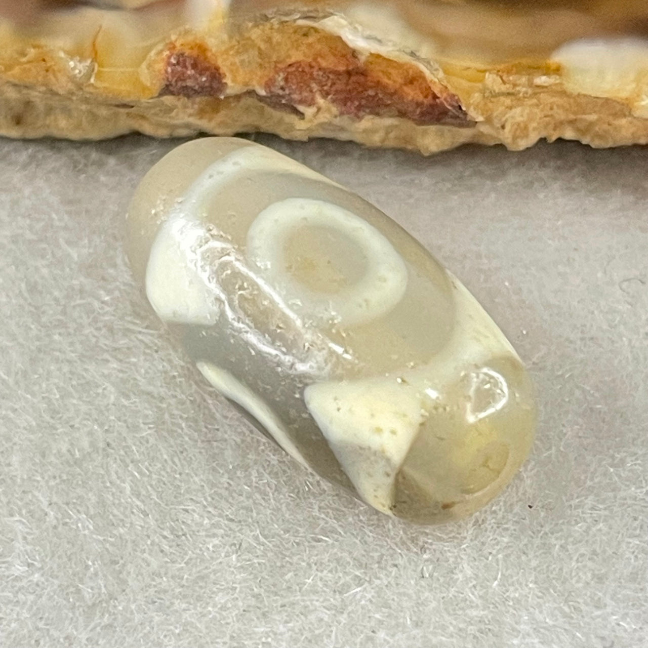 Natural Powerful Tibetan Old Oily Agate 3 Eyes Dzi Bead Heavenly Master (Tian Zhu) 三眼天诛 2.80g 19.5 by 10.0mm - Huangs Jadeite and Jewelry Pte Ltd