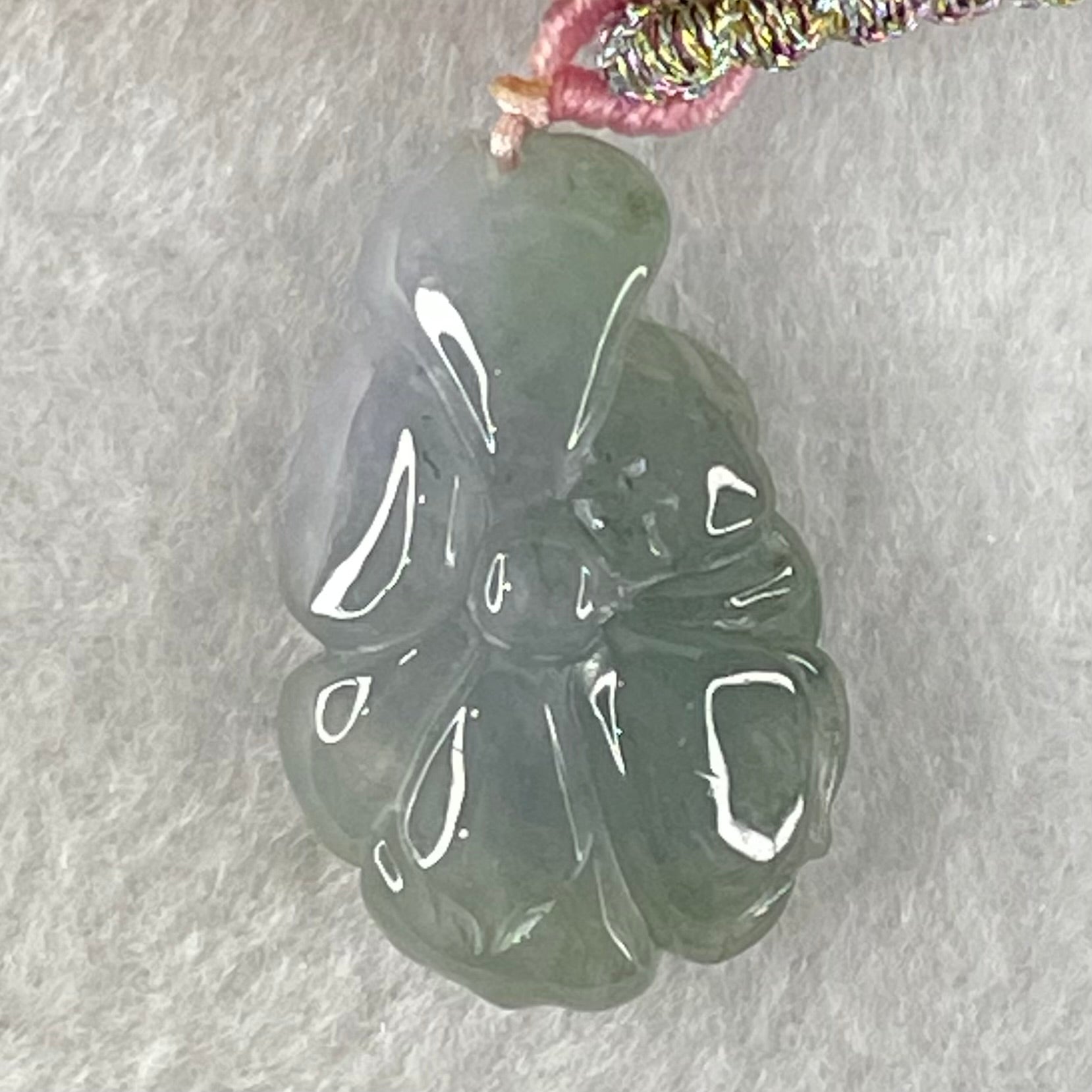 Type A Semi Icy Blueish Green with Lavender Lotus Flower Jadeite Flower Pendant 5.44g 27.3 by 17.5 by 7.9mm - Huangs Jadeite and Jewelry Pte Ltd