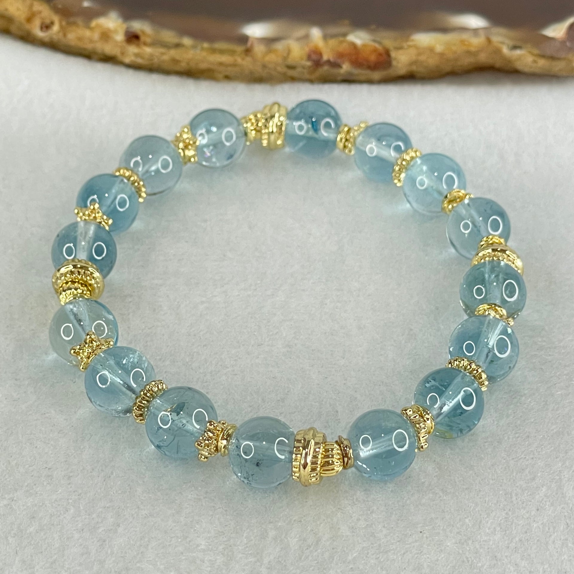 Good Grade Natural Blue Topaz Beads Bracelet 26.61g 16cm 8.8mm 16 Beads - Huangs Jadeite and Jewelry Pte Ltd