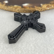 Type A Opaque Black Jadeite Cross Pendant 13.83g 49.8 by 38.2 by 8.3mm - Huangs Jadeite and Jewelry Pte Ltd