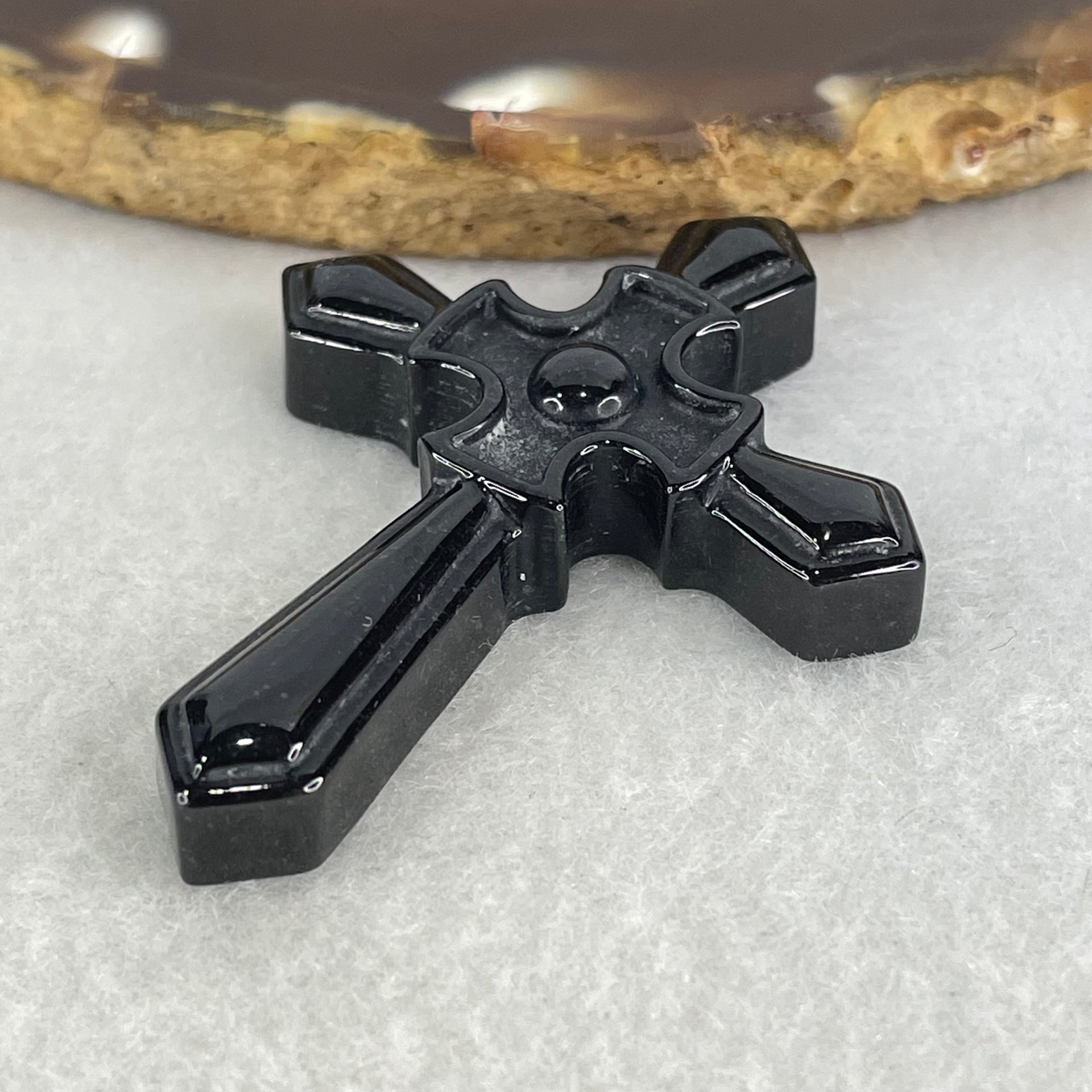 Type A Opaque Black Jadeite Cross Pendant 13.83g 49.8 by 38.2 by 8.3mm - Huangs Jadeite and Jewelry Pte Ltd