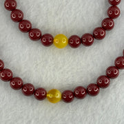 Natural Cinnabar with Amber Bracelet 16cm 8.5mm Necklace with Amber 44cm 8.5mm Set Total Weight 85.30g - Huangs Jadeite and Jewelry Pte Ltd