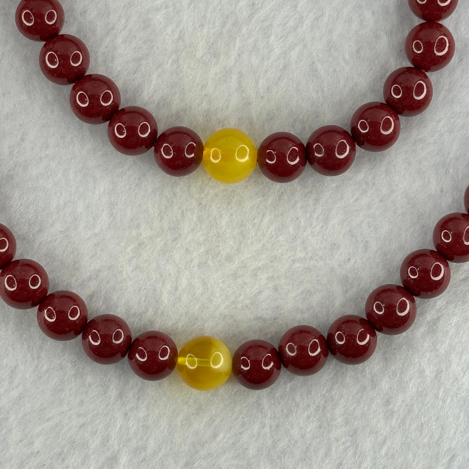 Natural Cinnabar with Amber Bracelet 16cm 8.5mm Necklace with Amber 44cm 8.5mm Set Total Weight 85.30g - Huangs Jadeite and Jewelry Pte Ltd