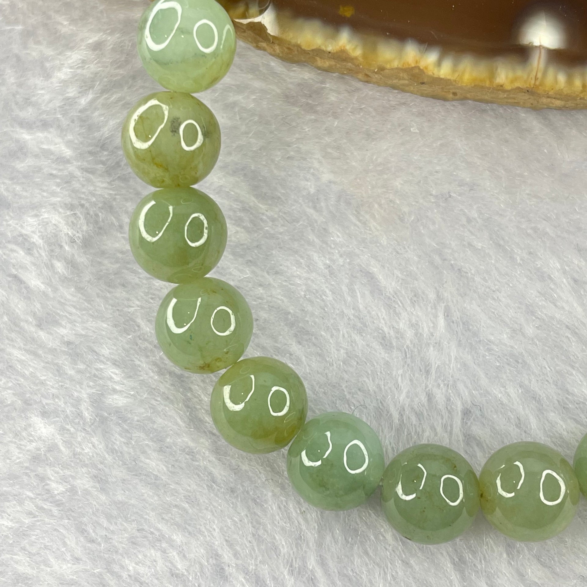 Type A Semi Icy Green Jadeite 25 beads bracelet 7.5mm 17.06g - Huangs Jadeite and Jewelry Pte Ltd