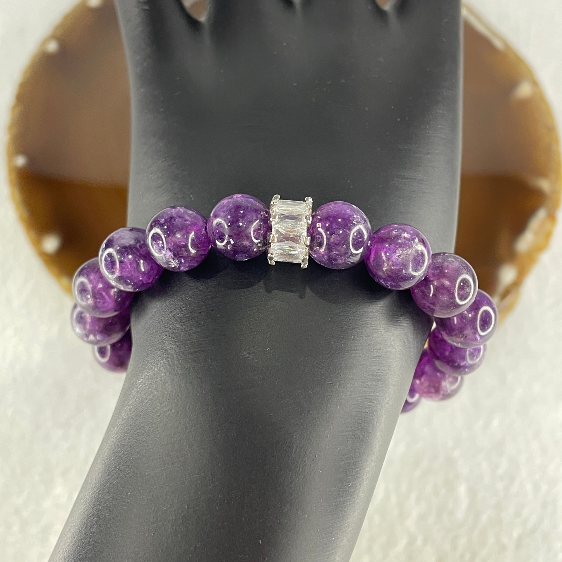 Certified Natural Purple Mica Jade Beads Bracelet 28.95g 15cm 10.3mm 18Beads - Huangs Jadeite and Jewelry Pte Ltd