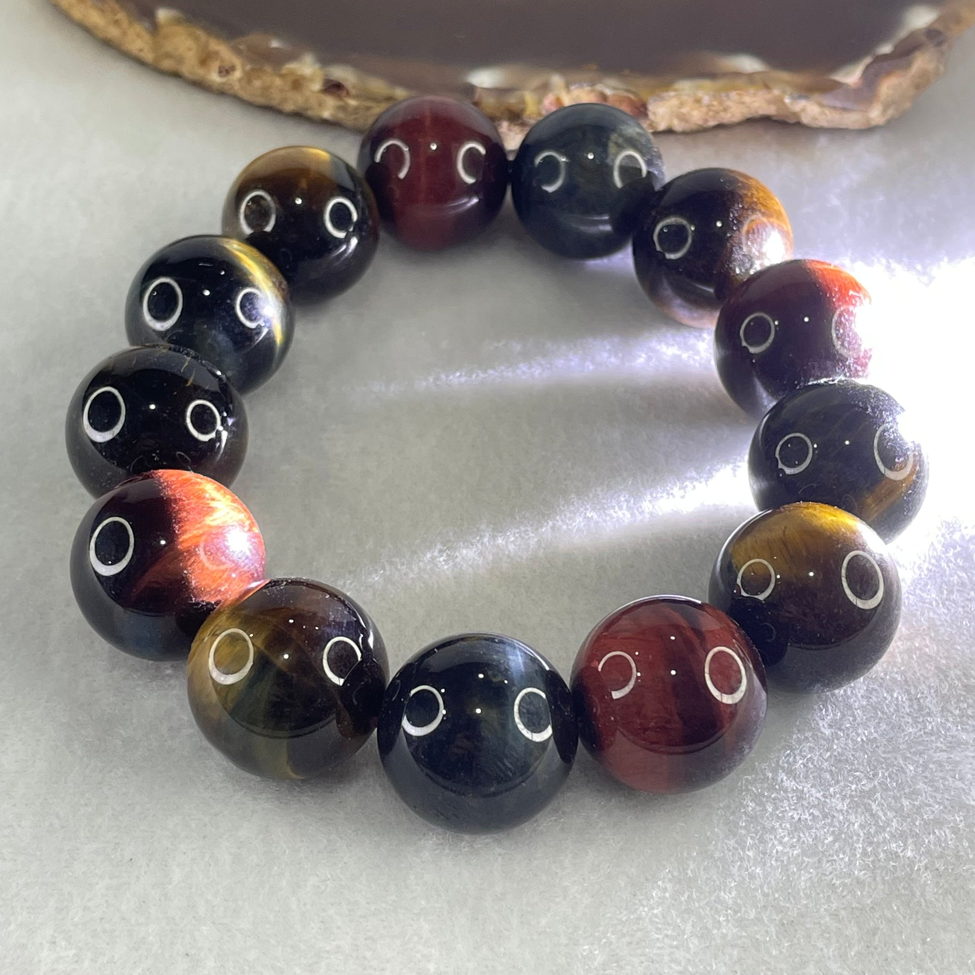 Natural Red Yellow Blue Tiger's Eye Quartz Beads Bracelet 110.63g 18cm 18.4mm 13 Beads - Huangs Jadeite and Jewelry Pte Ltd