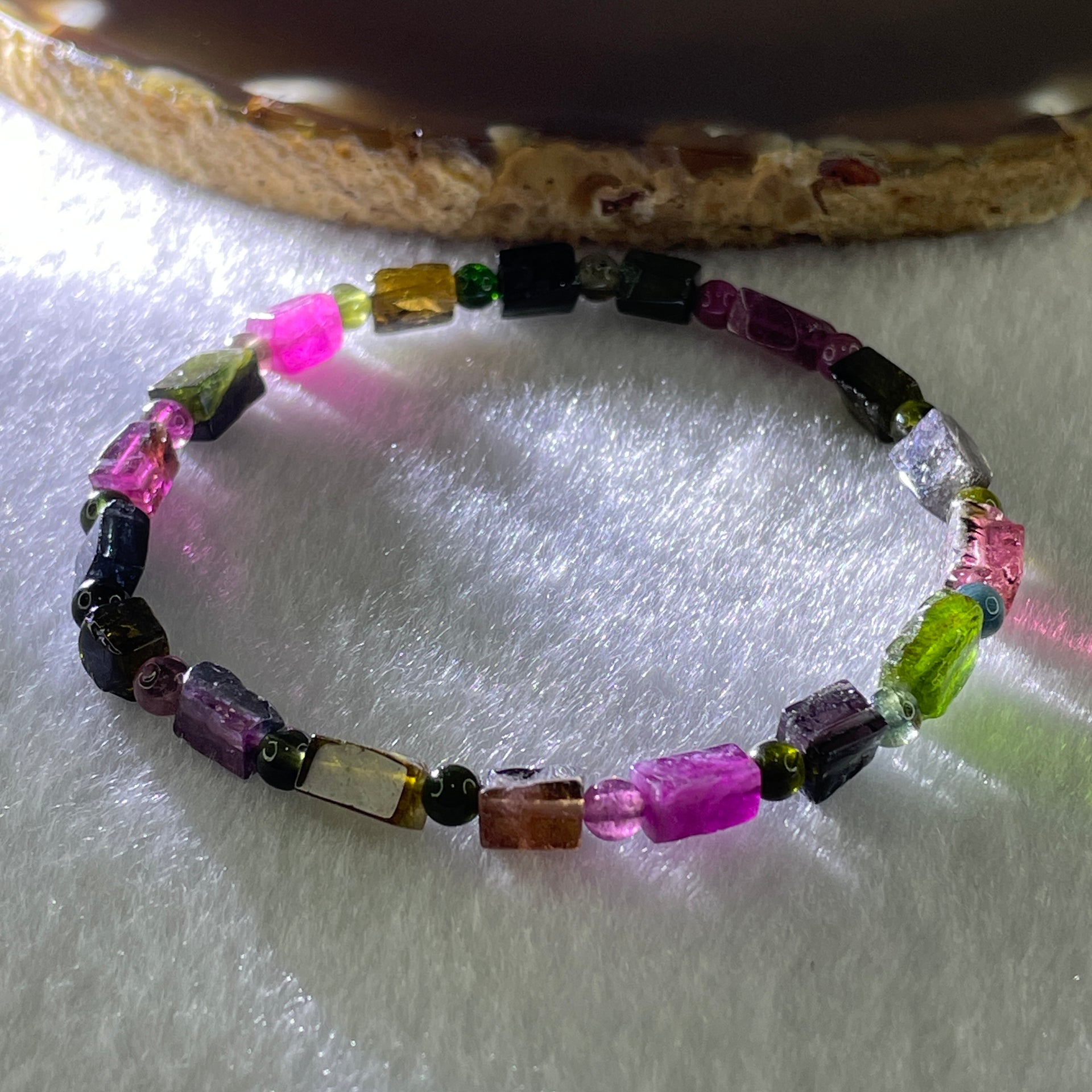Good Grade Natural Tourmaline Crystal Barrel Bracelet 6.92g 15cm 4.8mm 18Beads - Huangs Jadeite and Jewelry Pte Ltd