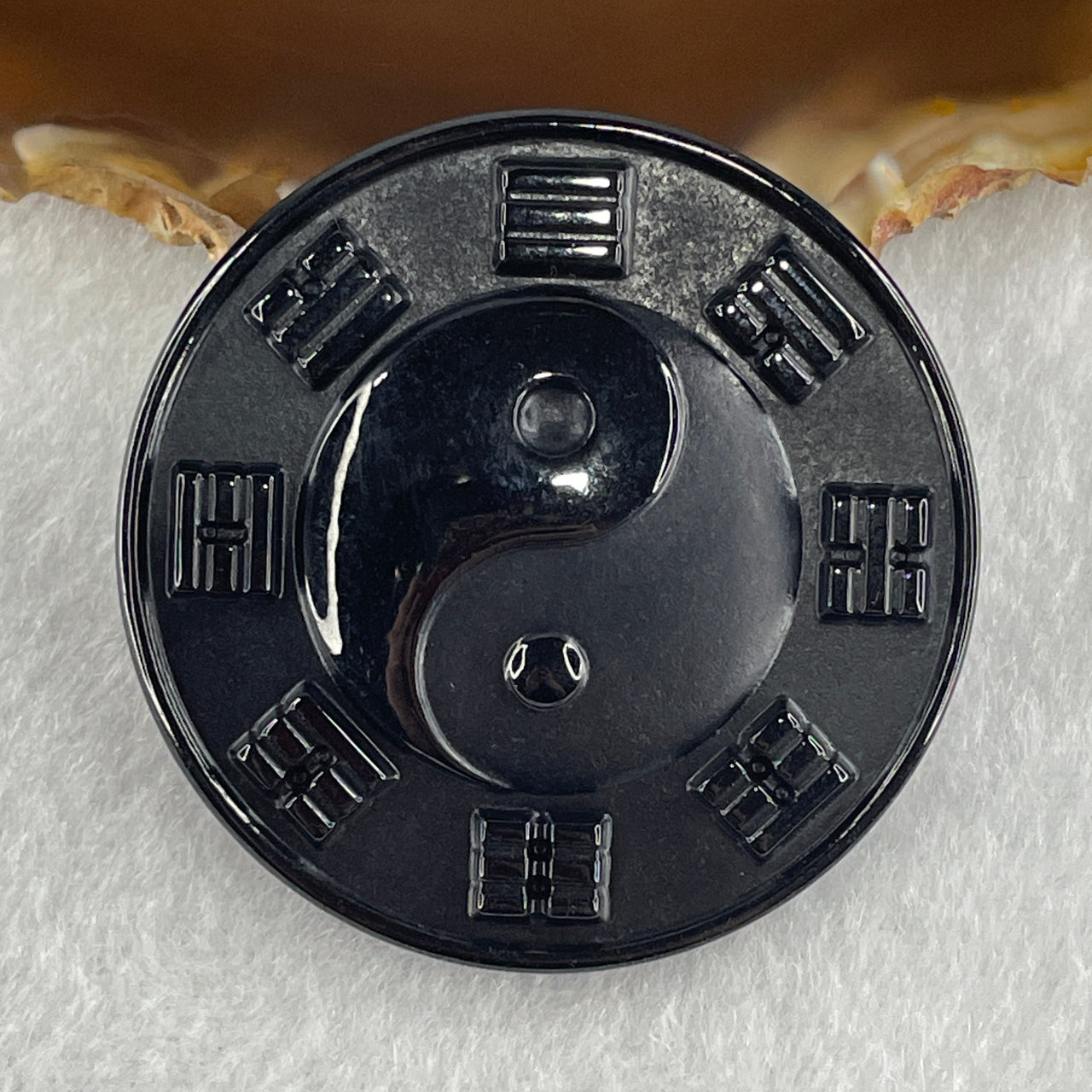 Type A Opaque Black Omphacite Jadeite Yin Yang Coin Pendant 35.80g 49.8 by 9.4mm