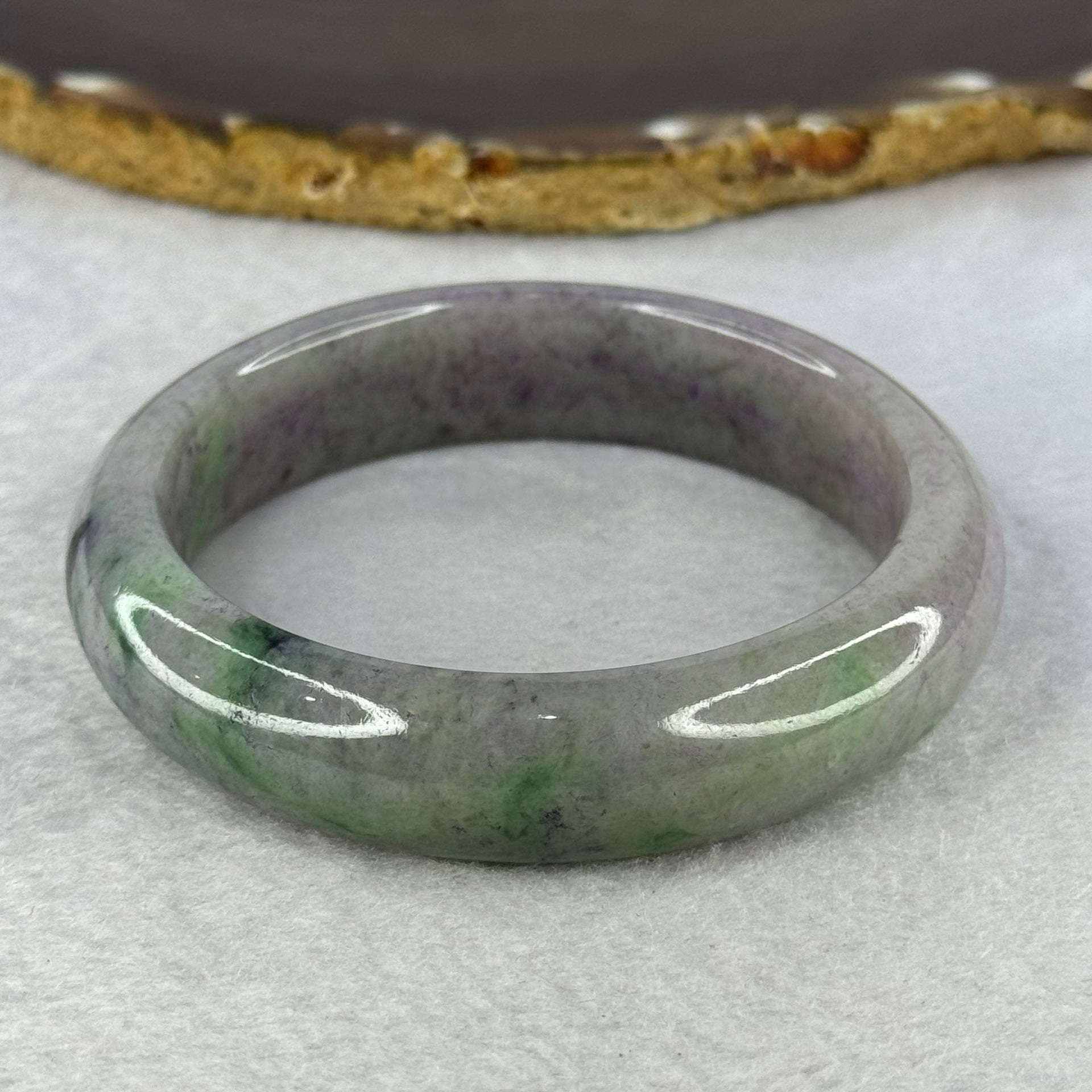 Type A Deep Lavender with Spicy to Dark Green Patches Jadeite Bangle Internal Diameter 58.4mm 71.02g 14.9 by 8.9mm (Very Slight External Rough) - Huangs Jadeite and Jewelry Pte Ltd