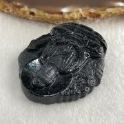 Type A Opaque Black Omphacite Jadeite Good Vs Evil Amitabha Buddha Pendant Dog and Boar Pig Zodiac Guardian 44.61g 50.6 by 43.4 by 12.0mm - Huangs Jadeite and Jewelry Pte Ltd