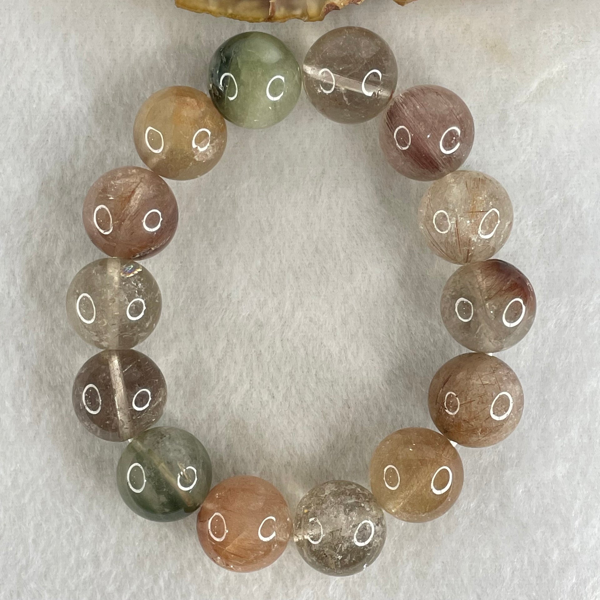 Average Grade Natural Copper with Green Rutilated Quartz Beads Bracelet 70.65g 16cm 15.4mm 14 Beads - Huangs Jadeite and Jewelry Pte Ltd