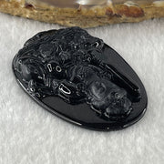 Type A Opaque to Partial Translucent Black Omphacite Jadeite Manjushri Bodhisattva Pendant Rabbit Zodiac Guardian 14.81g 51.0 by 33.8 by 7.8mm - Huangs Jadeite and Jewelry Pte Ltd