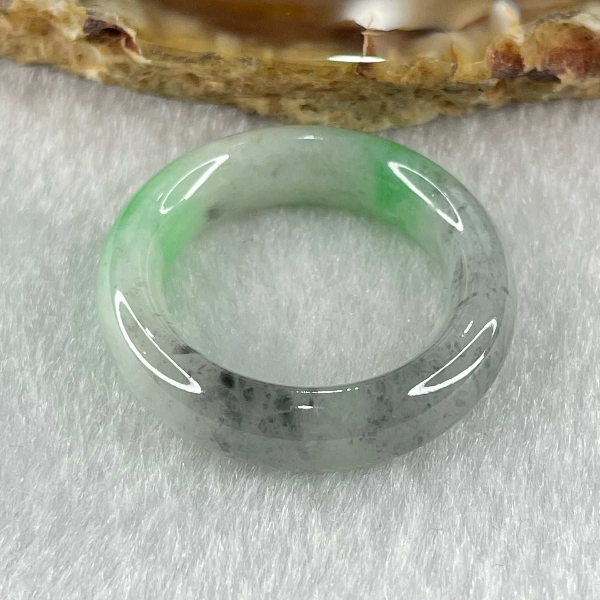 Type A Wuji Grey with Apple Green Piao Hua Jadeite Ring 5.25g 6.5 by 4.6mm US8.5 HK18.8 - Huangs Jadeite and Jewelry Pte Ltd