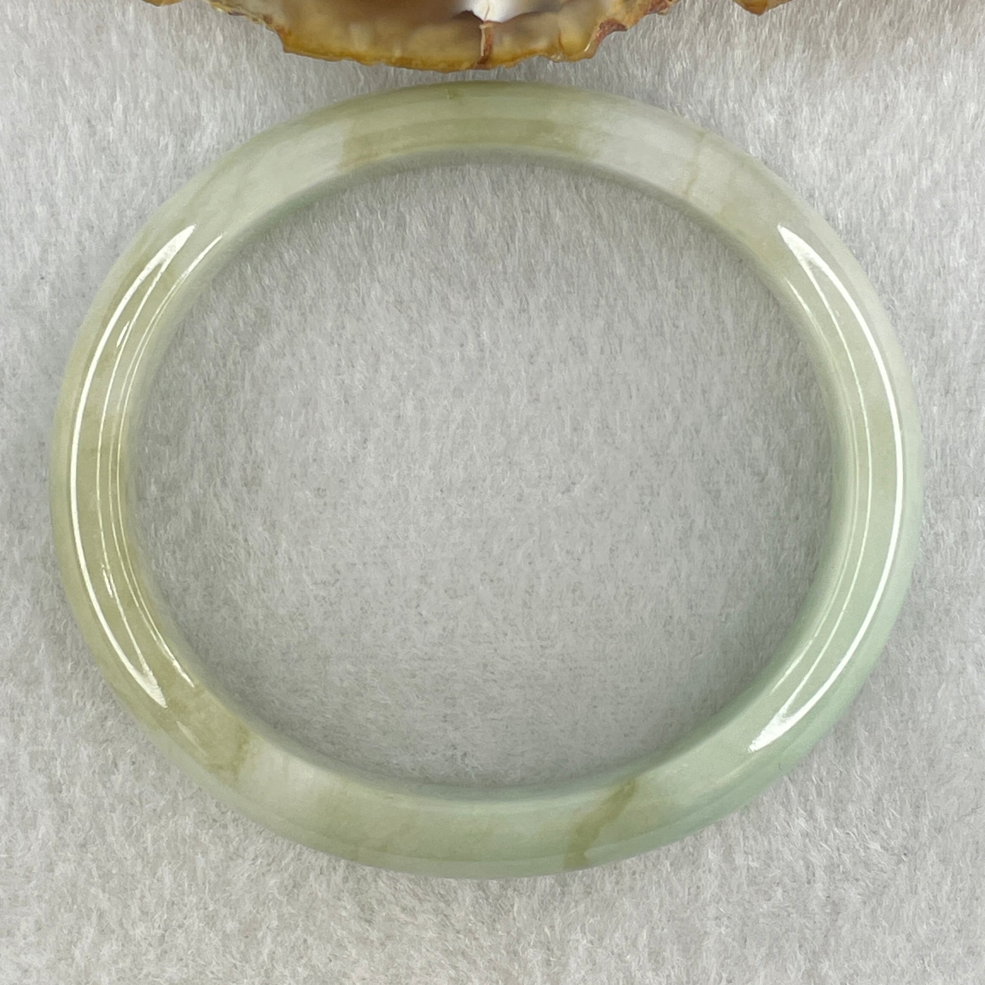 Natural Type A Light Green Faint Lavender Jadeite Oval Bangle 37.26g Inner Diameter 53.8mm 12.2 by 7.0mm (Slight Internal Lines) - Huangs Jadeite and Jewelry Pte Ltd
