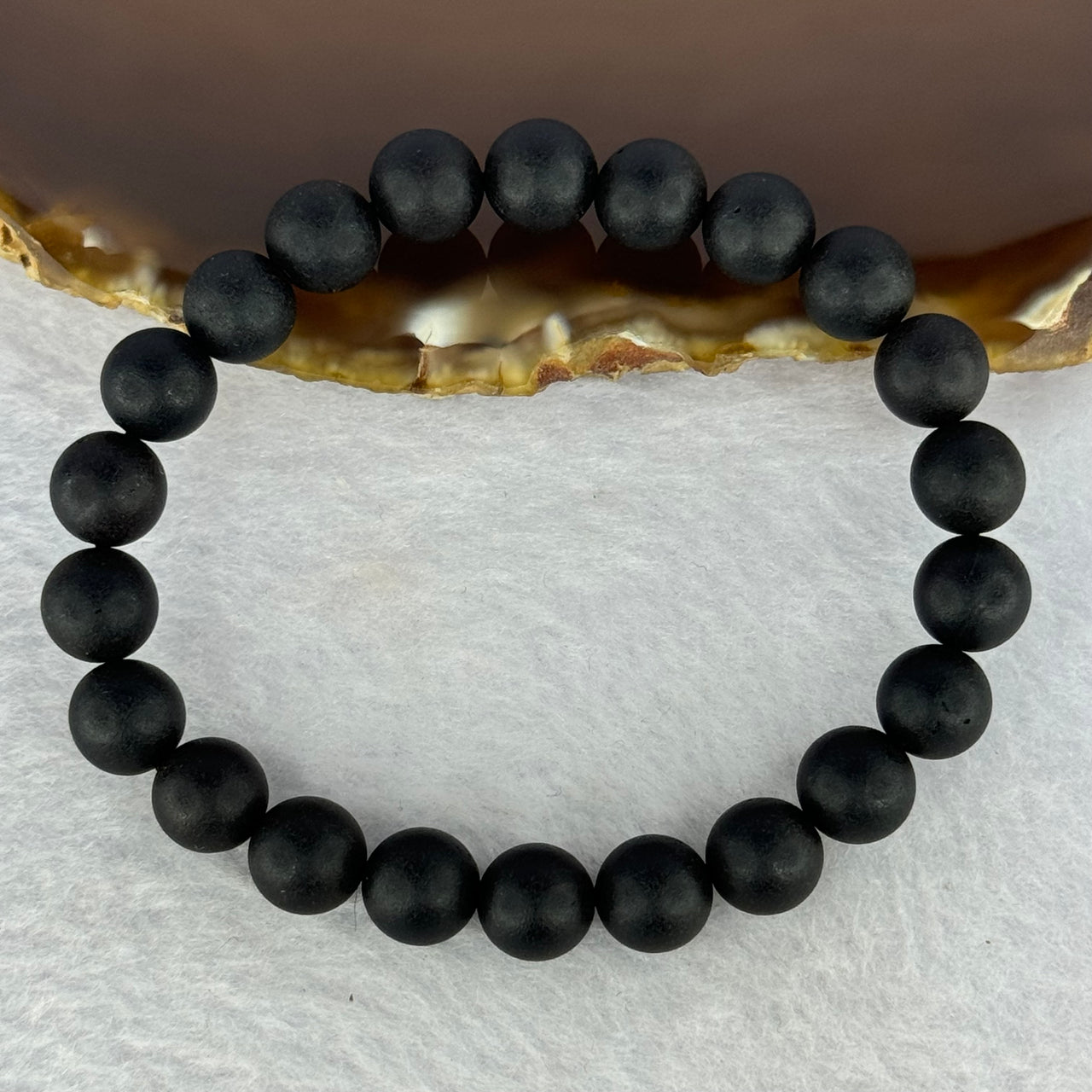 Natural Dark Matt Black Amber Beads Bracelet 天然大黑天翁琥珀手链 7.08g 15cm 8.4mm 22 Beads - Huangs Jadeite and Jewelry Pte Ltd