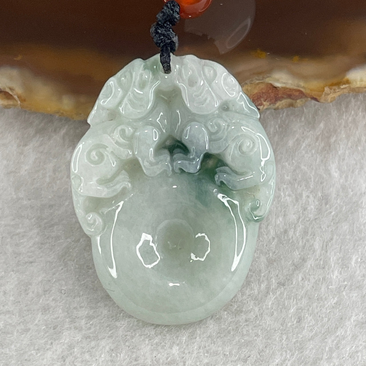 Natural Type A Green with Dark Green Patches Jadeite Pixiu Pair on Donut Pendant 12.17g 31.6 by 24.1 by 6.2mm - Huangs Jadeite and Jewelry Pte Ltd