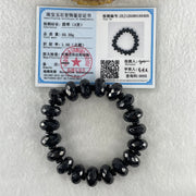 Type A Opaque Black Omphacite Jadeite Faceted Donut Ping An Kou Shape Beads Bracelet 59.39g 15cm 14.3mm 19 Beads - Huangs Jadeite and Jewelry Pte Ltd