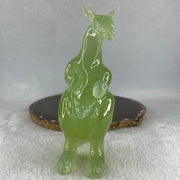 Natural Green Serpentine Kangaroo with Baby with Wooden Stand Display 382.2g 119.5 by 63.0 by 159.0mm - Huangs Jadeite and Jewelry Pte Ltd