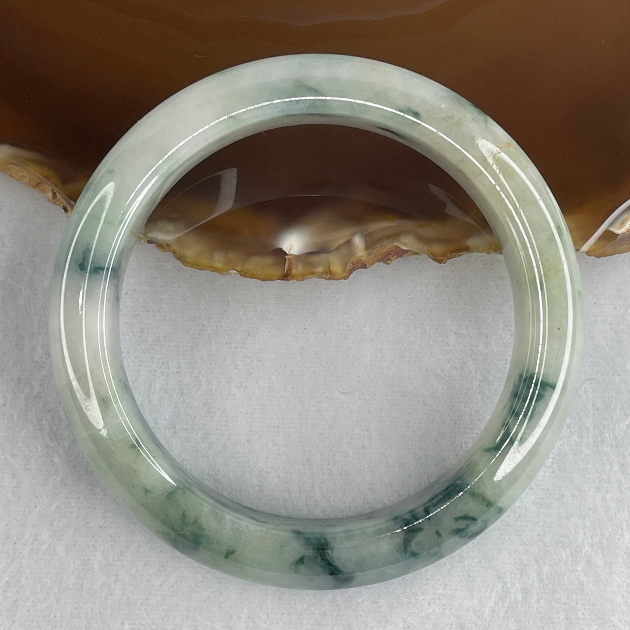 Natural Type A Multicolor Jadeite Bangle | 52.6mm Light Green with Deep Blueish-Green Floating Flora "Piao Hua" | External Line "Fei Cui" Round Wrist Heirloom (54.80g 12.6x8.6mm)