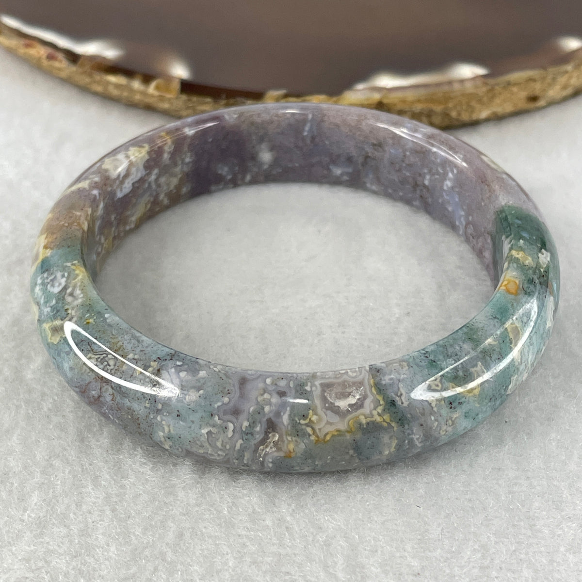 Natural Blueish Green & Purple Moss Agate Bangle | (42.72g | 55.5mm Inner Diameter | 13.3x8.0mm | Close to Perfect | Synergy, Emotional Harmony, Intuition & Prosperity Magnet)