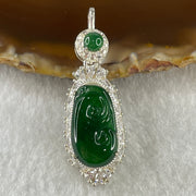 Type A Natural Semi Icy Bright Green Jadeite Ruyi Stone for Setting 19.0 by 10.8 by 2.5mm (On Silver Pendant Mold) 6.75g - Huangs Jadeite and Jewelry Pte Ltd