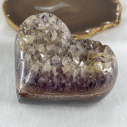 Natural Amethyst with White Milky Quartz Heart with Wooden Stand 744.9g 113.2 by 88.5 by 101.5mm - Huangs Jadeite and Jewelry Pte Ltd