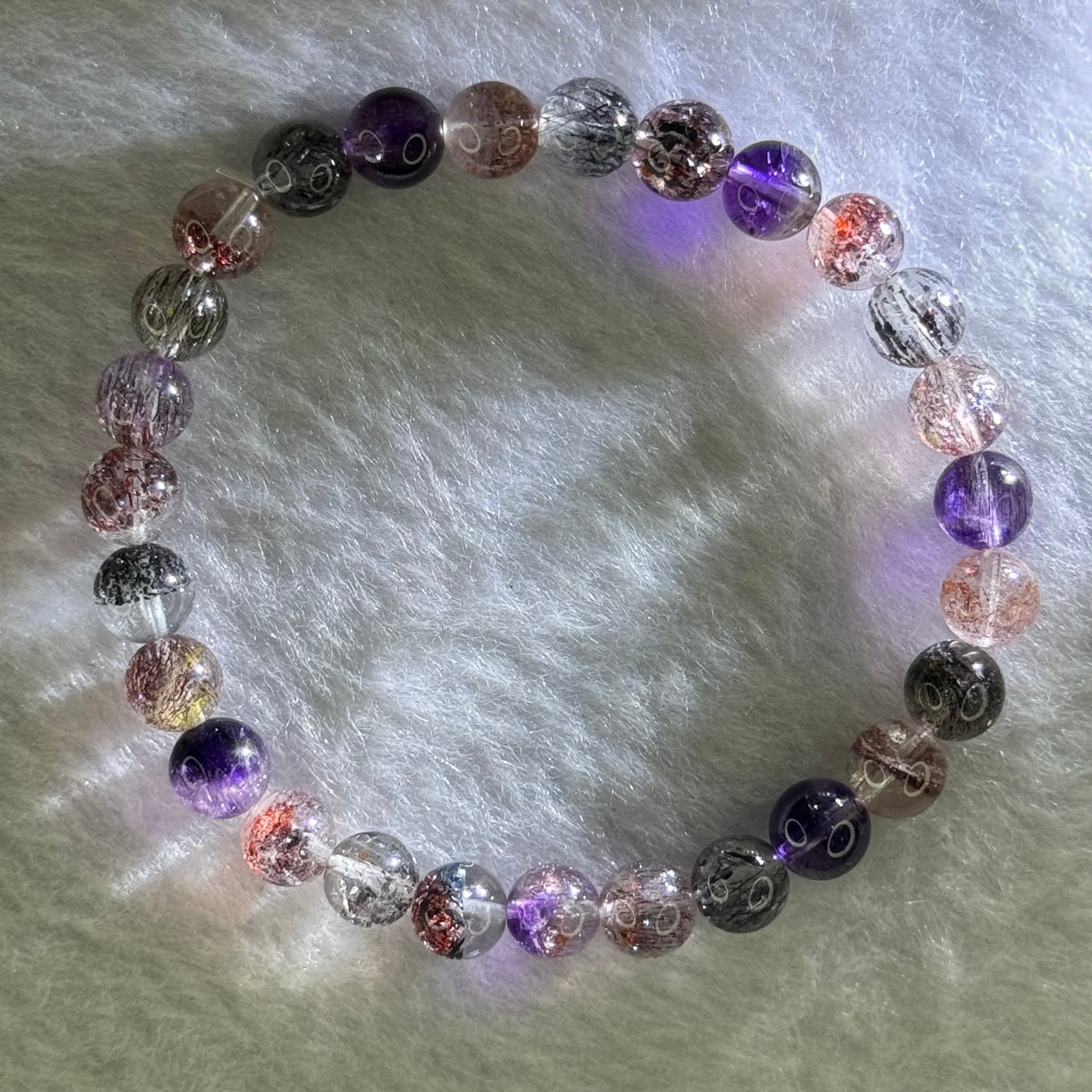 Very Good Grade Natural Transparent Bright Super 7 Beads Bracelet 非常好的等级天然透明深彩色超级七珠手链 10.84g 15cm 6.8mm 27 Beads - Huangs Jadeite and Jewelry Pte Ltd