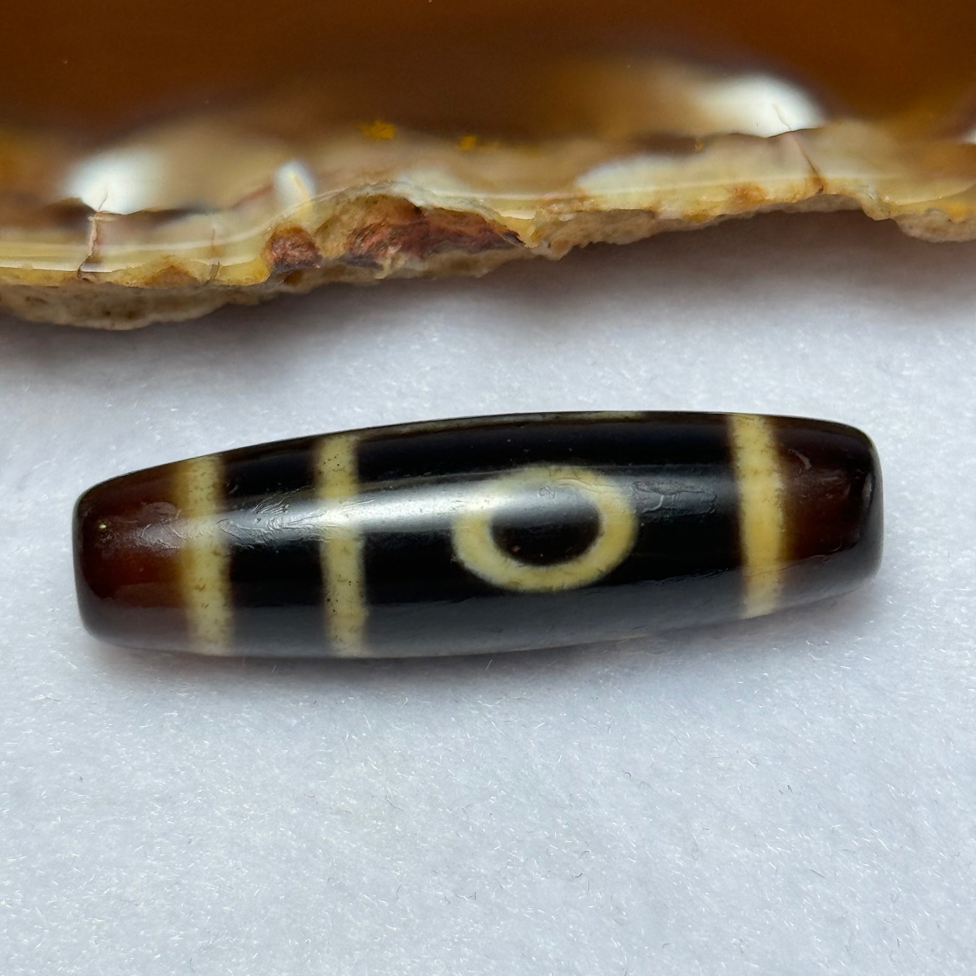 Natural Powerful Tibetan Old Oily Agate 2 Eyes Dzi Bead Heavenly Master (Tian Zhu) 二眼天诛 7.93g 38.8 by 11.5mm - Huangs Jadeite and Jewelry Pte Ltd