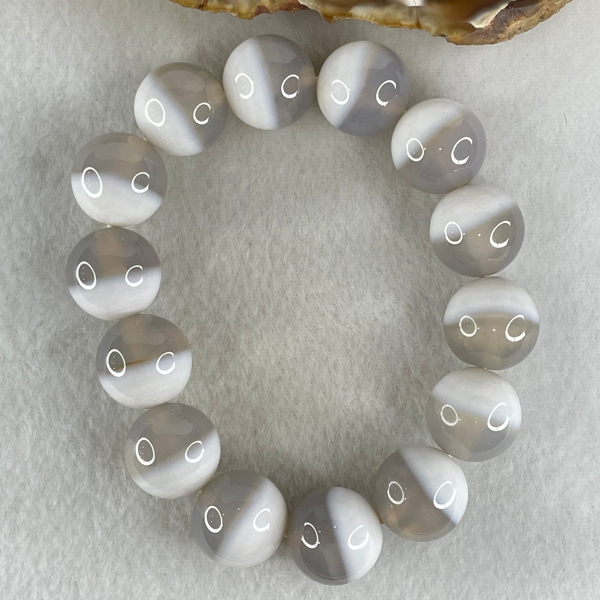 Special Grade Natural Half Grey Half White Agate Beads Bracelet 72.48g 17cm 15.8mm 14 Beads - Huangs Jadeite and Jewelry Pte Ltd