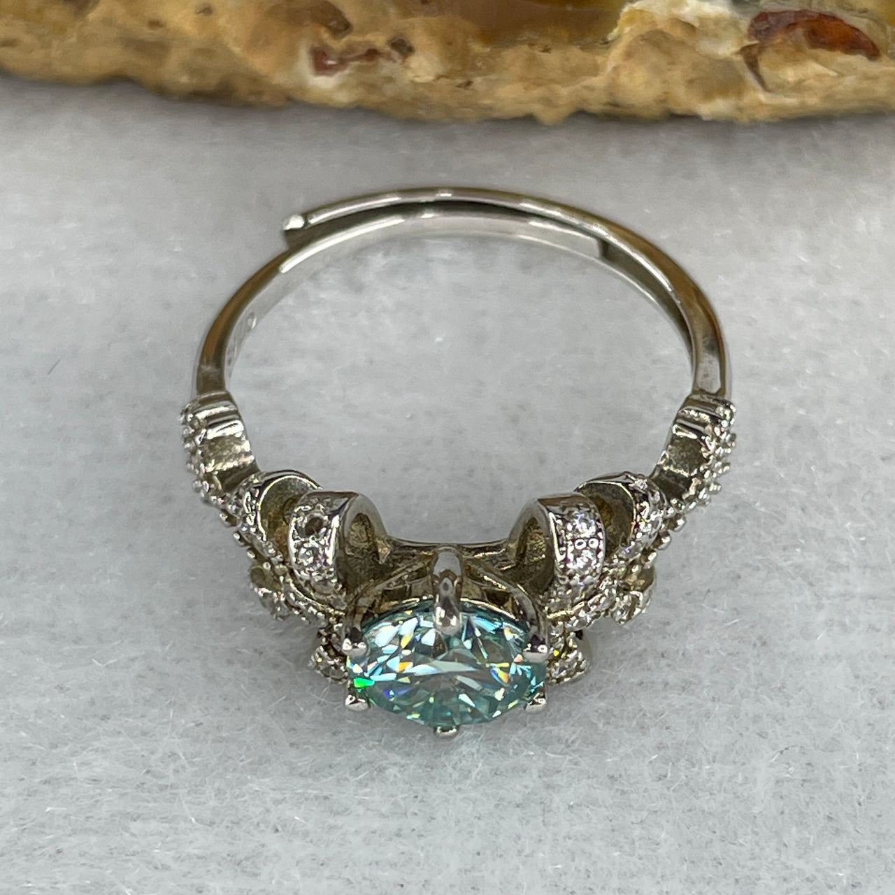 Blue Moissanite Ring in S925 Sliver 2.69g 6.7 by 4.5mm (Adjustable Size) - Huangs Jadeite and Jewelry Pte Ltd