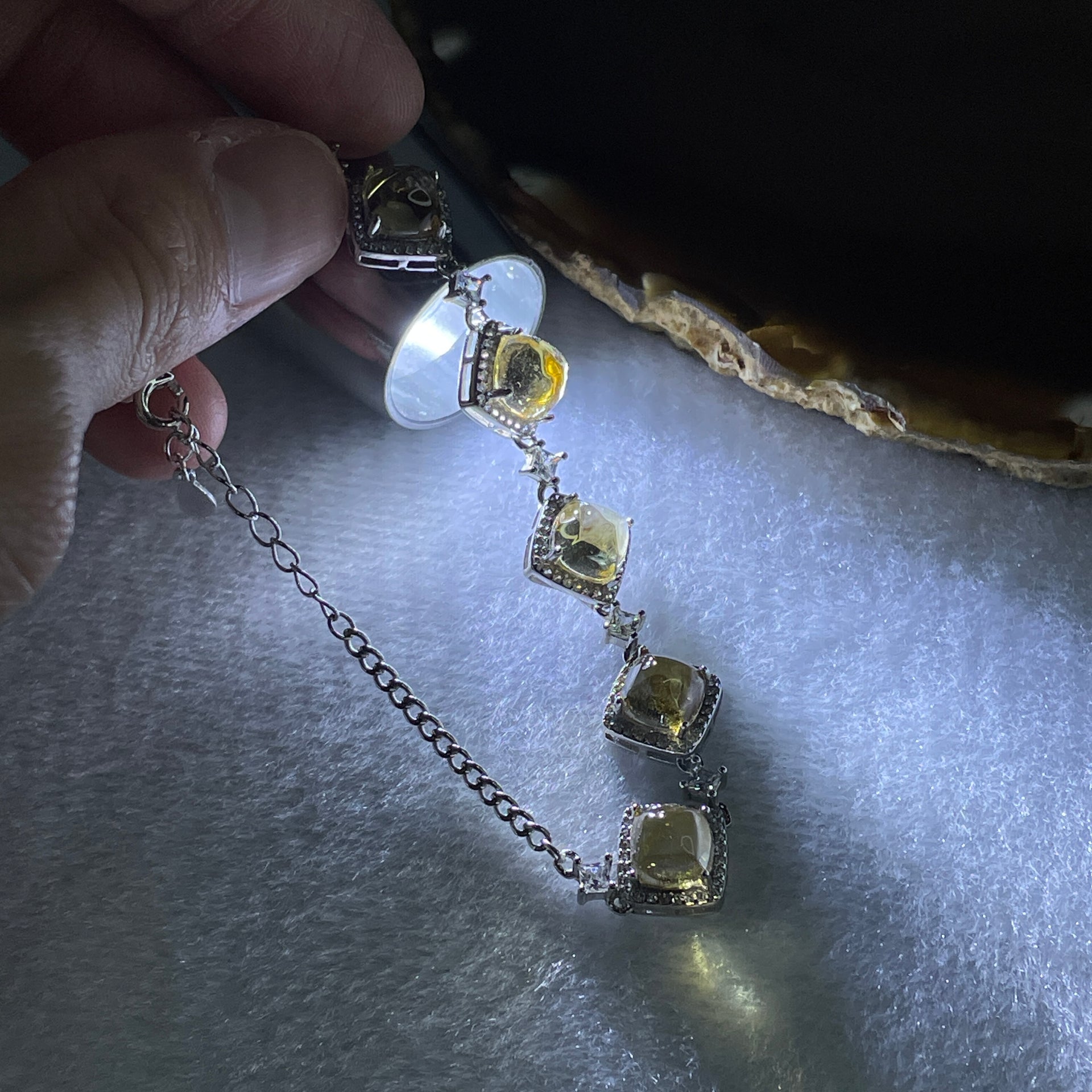 Natural Citrine Bead with Cubic Zirconia Bracelet in S925 Sliver 7.52g 13-16cm 6.8 by 6.0mm 5 Pcs - Huangs Jadeite and Jewelry Pte Ltd