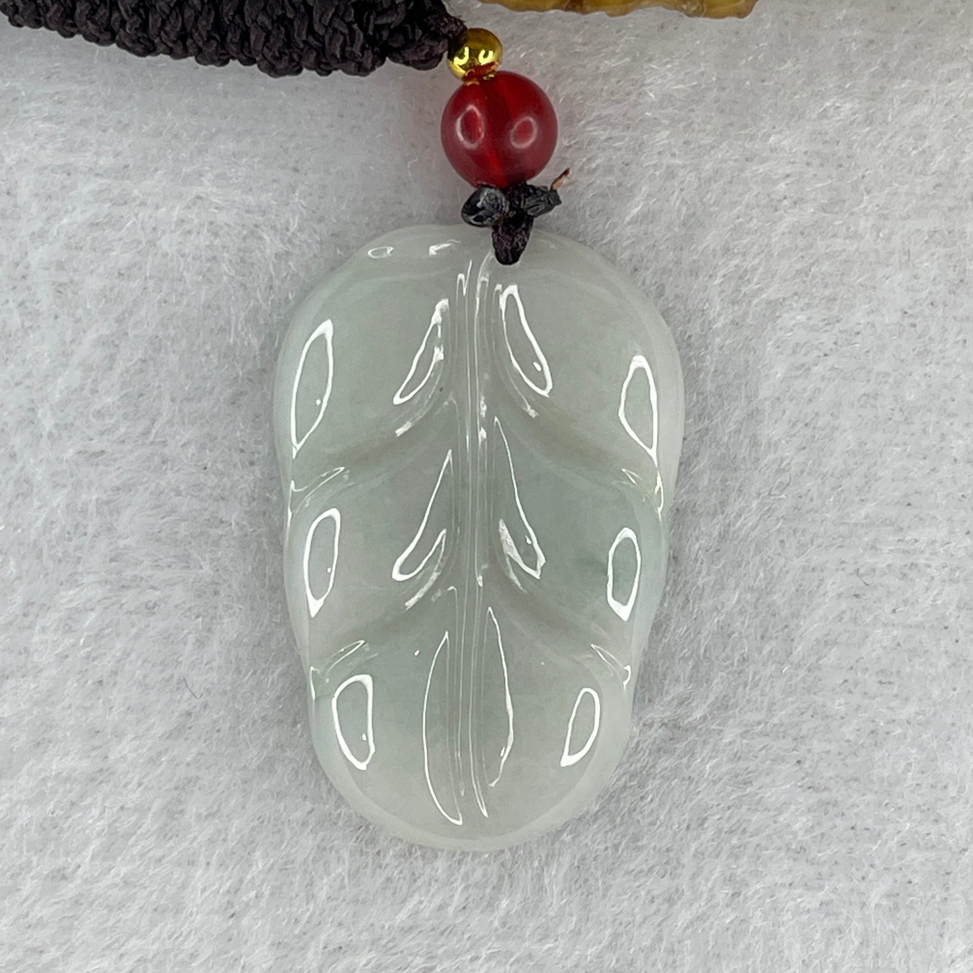 Type A Faint Green Lavender Jadeite Leaf Pendent 6.90g 31.7 by 21.4 by 4.0mm - Huangs Jadeite and Jewelry Pte Ltd