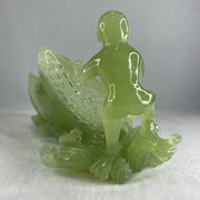 Natural Jelly Green Serpentine Tong Zhi Fishing Carp Fish Display 1,777.5g 285.0 by 150.0 by 160.0mm - Huangs Jadeite and Jewelry Pte Ltd