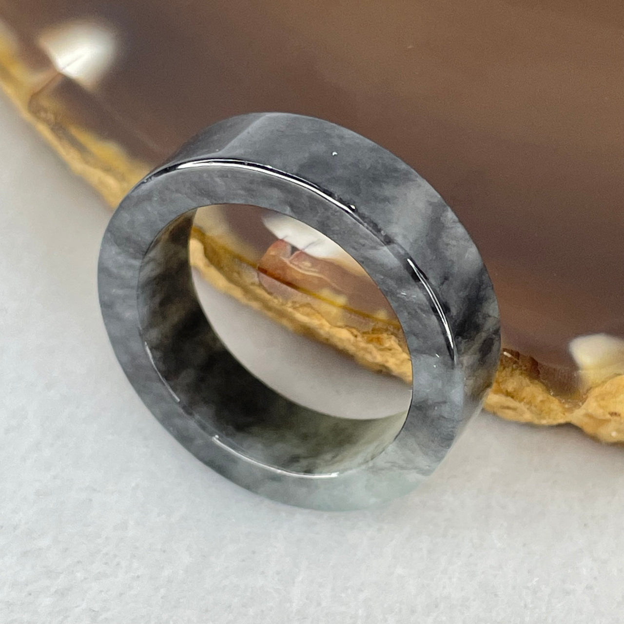 Type A Wuji Black Grey Jadeite Ring 3.70g 6.4 by 3.0mm US6.8 HK15 - Huangs Jadeite and Jewelry Pte Ltd