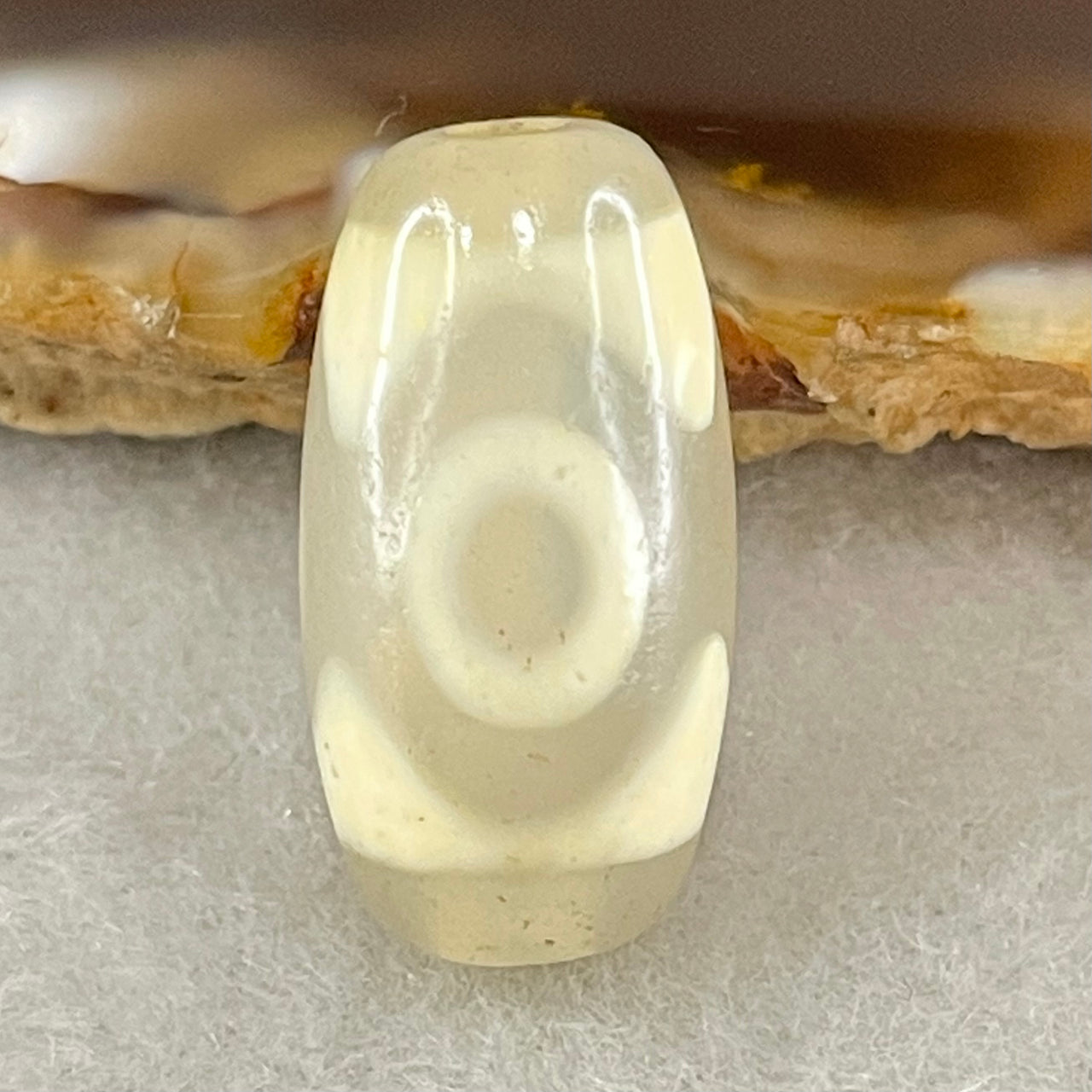 Natural Powerful Tibetan Old Oily Agate 3 Eyes Dzi Bead Heavenly Master (Tian Zhu) 三眼天诛 2.98g 19.4 by 10.4mm - Huangs Jadeite and Jewelry Pte Ltd