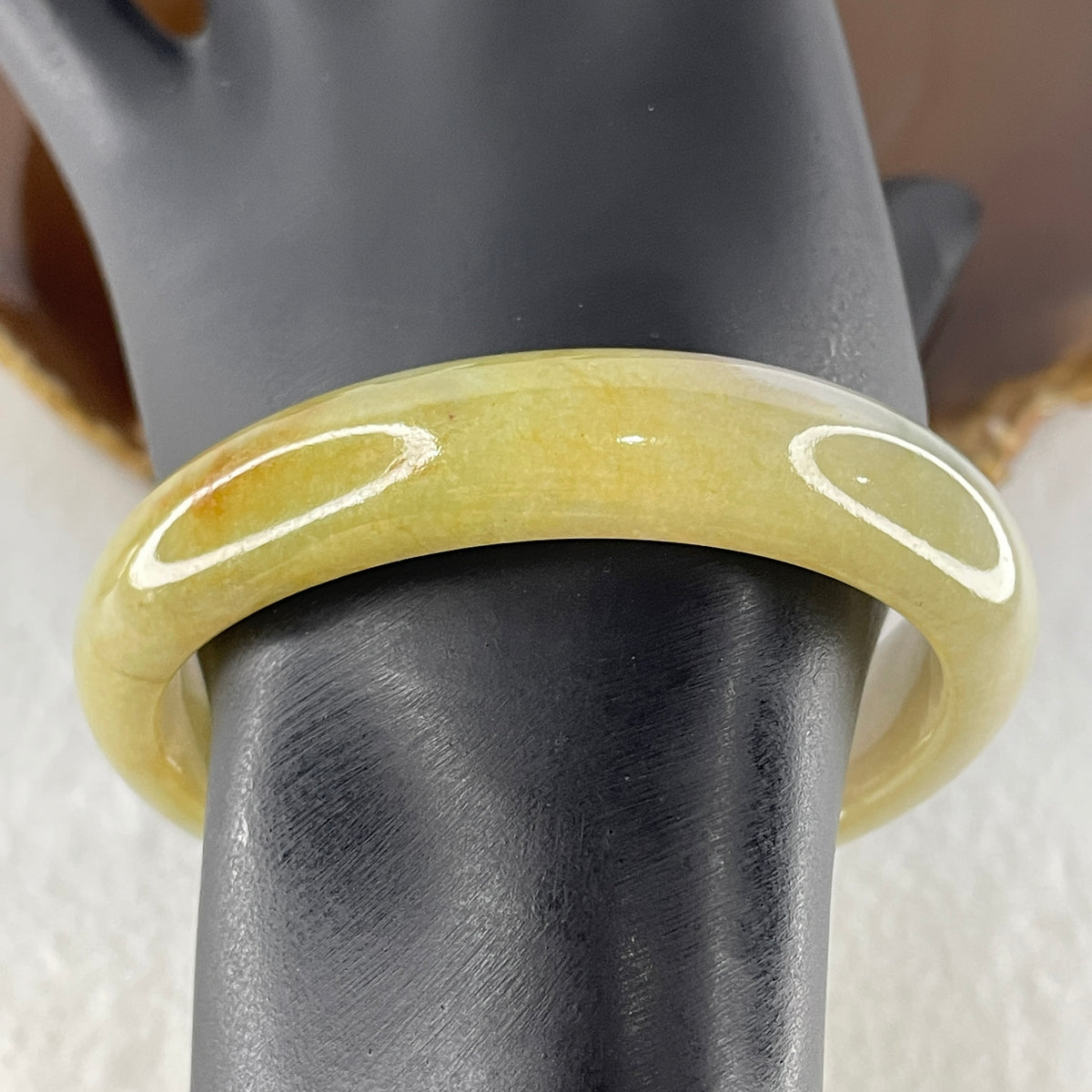 Natural Type A Yellowish & Lavender Jadeite Oval Bangle | (44.23g | 54.9mm Inner Diameter | 12.9mm x 7.4mm | Very Very Slight External Line | Synergy, "Zi Qi Dong Lai" Noble Benefactor Magnet & Feng Shui Abundance Anchor) - Huangs Jadeite and Jewelry Pte Ltd