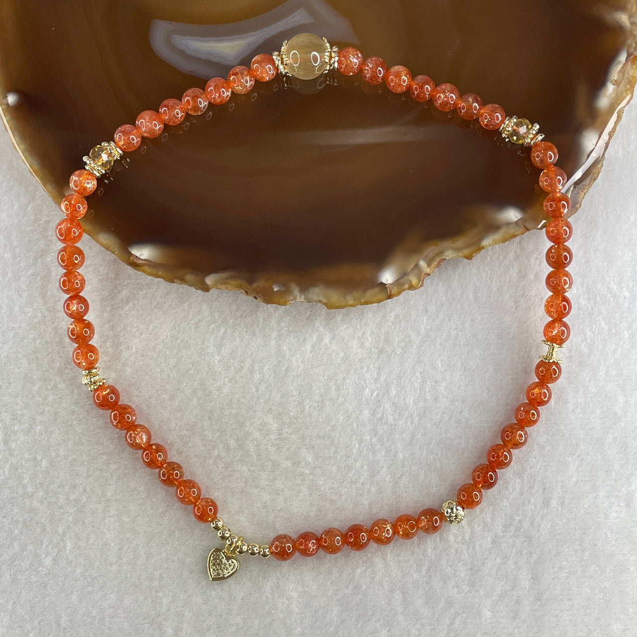 Very Good Natural Golden Sun Stone Beads with Charm Necklace 22.69g 36cm 6.3mm 51 Beads - Huangs Jadeite and Jewelry Pte Ltd