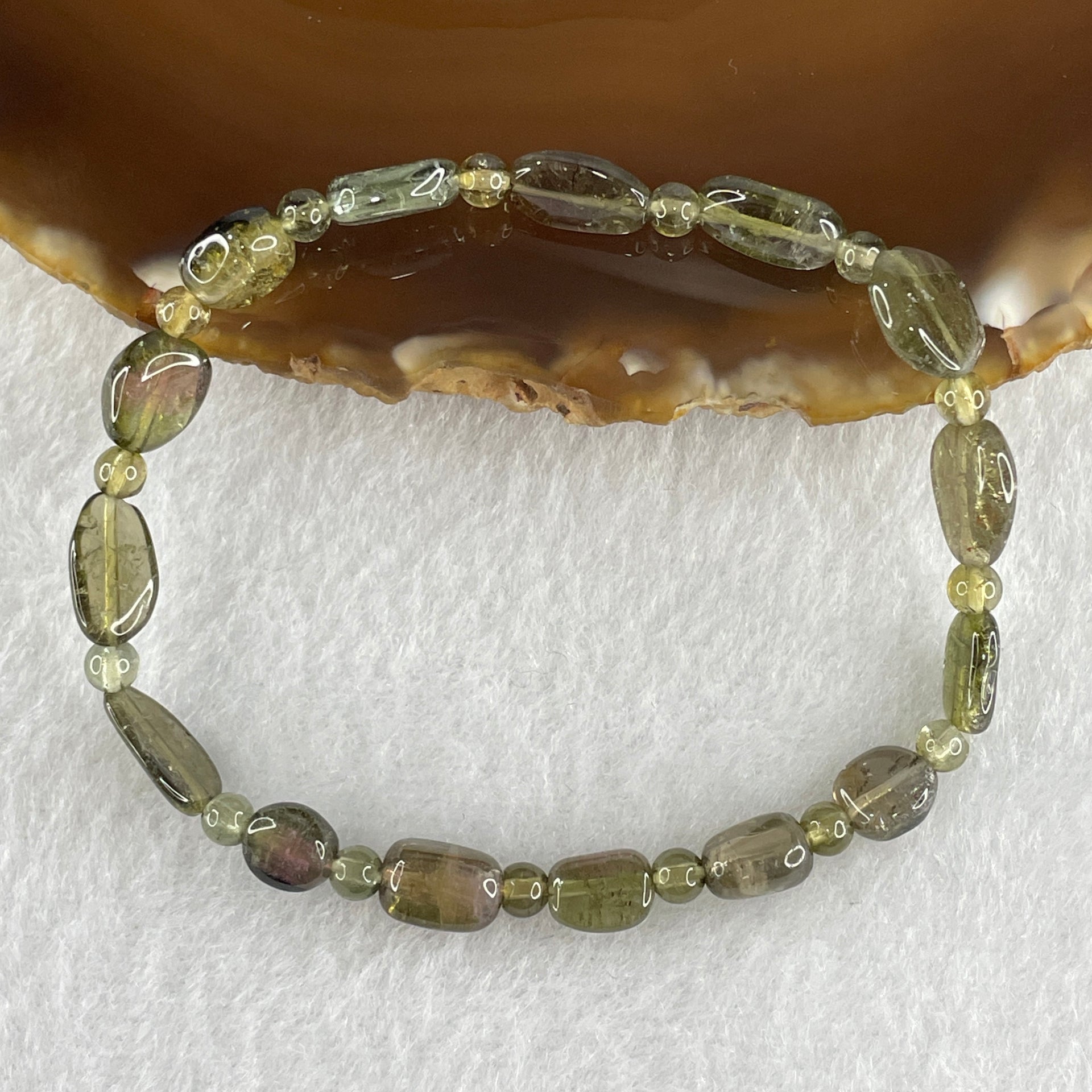 Good Grade Natural Green Tourmaline Crystal Barrel Bracelet 7.15g 16cm 8.0mm 15Beads - Huangs Jadeite and Jewelry Pte Ltd